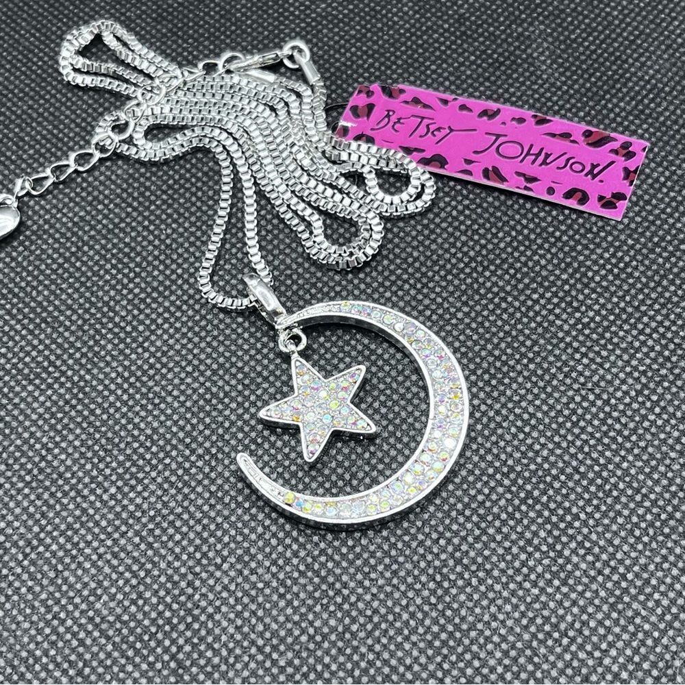 NECKLACE! Betsey Johnson Moon & Star AB Crystal Pendant BNWT Unique & Beautiful - Picture 5 of 5